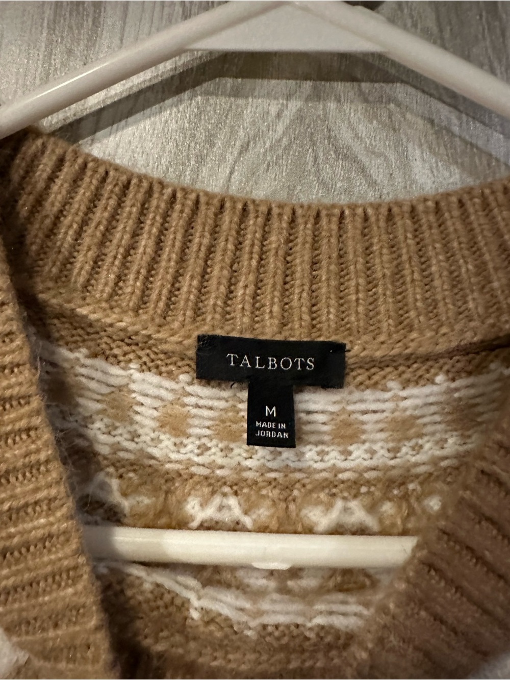 Talbots Camel and White Fair Isle Crewneck Sweater - Picture 3 of 4